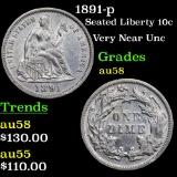 1891-p Seated Liberty Dime 10c Grades Choice AU/BU Slider