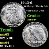 1942-d Walking Liberty Half Dollar 50c Grades Choice+ Unc