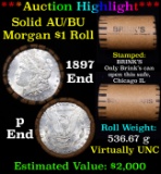 ***Auction Highlight*** AU/BU Slider Brinks Shotgun Morgan $1 Roll 1897 & P Ends Virtually UNC (fc)