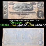 1864 $10 Confederate Note, T-68 Grades xf