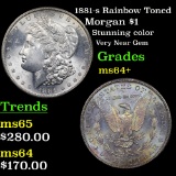 1881-s Rainbow Toned Morgan Dollar $1 Grades Choice+ Unc