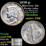 1938-p Mercury Dime 10c Grades GEM+ FSB