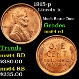 1915-p Lincoln Cent 1c Grades Choice Unc RD