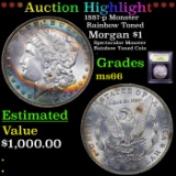 ***Auction Highlight*** 1887-p Monster Rainbow Toned Morgan Dollar $1 Graded GEM+ Unc By USCG (fc)