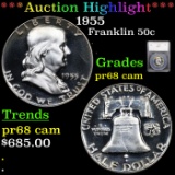 Proof ***Auction Highlight*** 1955 Franklin Half Dollar 50c Graded pr68 cam By SEGS (fc)
