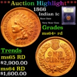 ***Auction Highlight*** 1866 Indian Cent 1c Graded Choice+ Unc RD By USCG (fc)