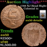 ***Auction Highlight*** 1788 NJ Head Right Colonial Cent 1c Graded au50 details By SEGS (fc)