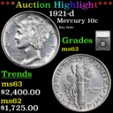 ***Auction Highlight*** 1921-d Mercury Dime 10c Graded ms62 By SEGS (fc)