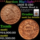 ***Auction Highlight*** 1809 S-280 Classic Head Large Cent 1c Graded ms61 details By SEGS.        Th