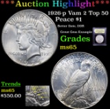 ***Auction Highlight*** 1926-p Vam 2 Top 50 Peace Dollar $1 Graded GEM Unc By USCG (fc)