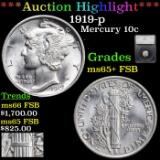 ***Auction Highlight*** 1919-p Mercury Dime 10c Graded ms65+ FSB By SEGS (fc)