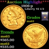 ***Auction Highlight*** 1906-p Gold Liberty Quarter Eagle $2 1/2 Graded Select Unc By USCG (fc)