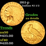 1911-p Gold Indian Quarter Eagle $2 1/2 Grades AU Details