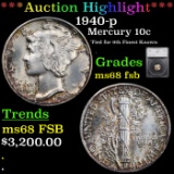 ***Auction Highlight*** 1940-p Mercury Dime 10c Graded ms68 fsb By SEGS (fc)