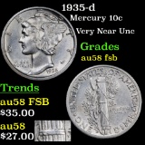 1935-d Mercury Dime 10c Grades Choice AU/BU Slider FSB