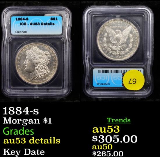1884-s Morgan Dollar $1 Graded au53 details By ICG