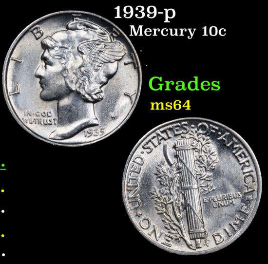 1939-p Mercury Dime 10c Grades Choice Unc