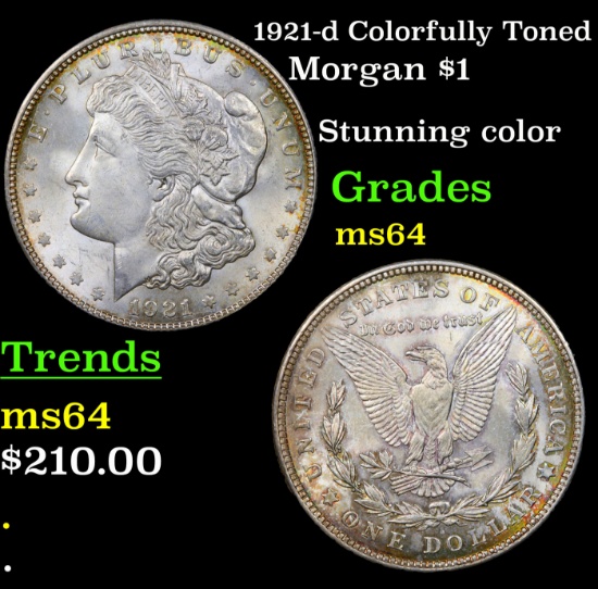 1921-d Colorfully Toned Morgan Dollar $1 Grades Choice Unc