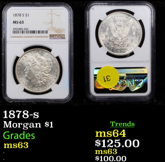 NGC 1878-s Morgan Dollar $1 Graded ms63 By NGC