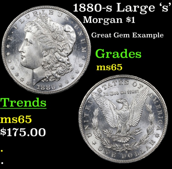 1880-s Large 's' Morgan Dollar $1 Grades GEM Unc