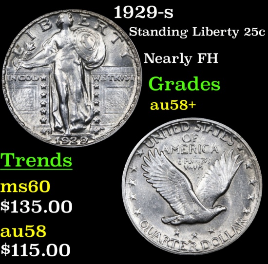 1929-s Standing Liberty Quarter 25c Grades Choice AU/BU Slider+