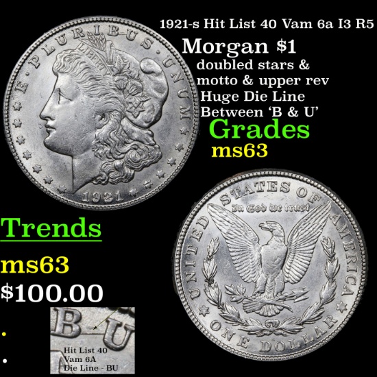 1921-s Hit List 40 Vam 6a I3 R5 Morgan Dollar $1 Grades Select Unc
