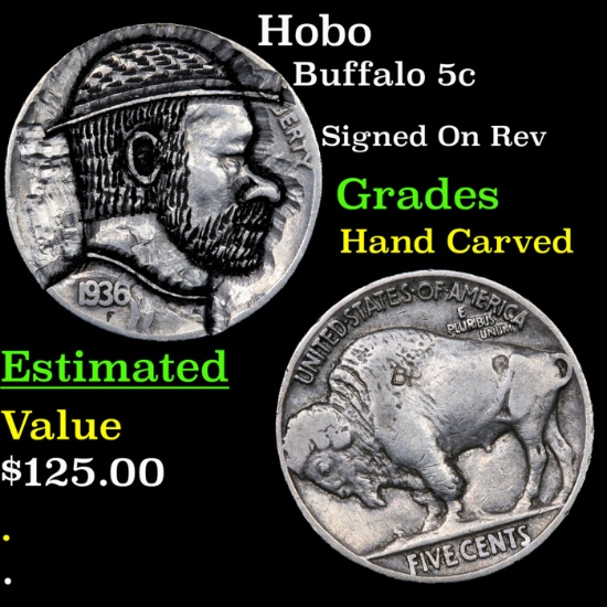 Hobo Buffalo Nickel 5c Grades Hand Carved