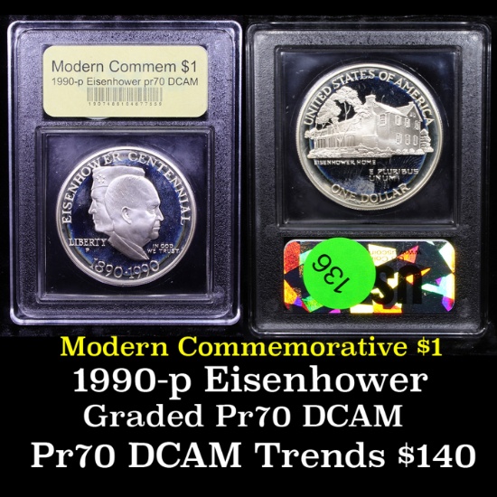 Proof 1990-P Eisenhower Modern Commem Dollar $1 Graded GEM++ Proof Deep Cameo By USCG