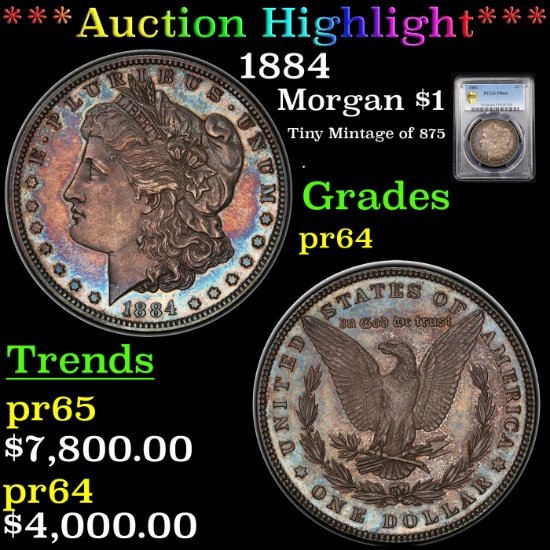 Proof ***Auction Highlight*** PCGS 1884 Morgan Dollar $1 Graded pr64 By PCGS (fc)