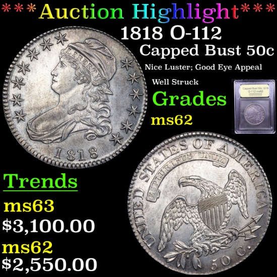 ***Auction Highlight*** 1818 O-112 Capped Bust Half Dollar 50c Graded Select Unc By USCG (fc)