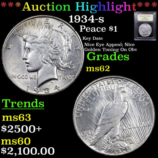 ***Auction Highlight*** 1934-s Peace Dollar $1 Graded Select Unc By USCG (fc)