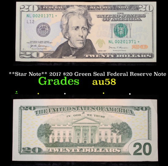 **Star Note** 2017 $20 Green Seal Federal Reserve Note Grades Choice AU/BU Slider