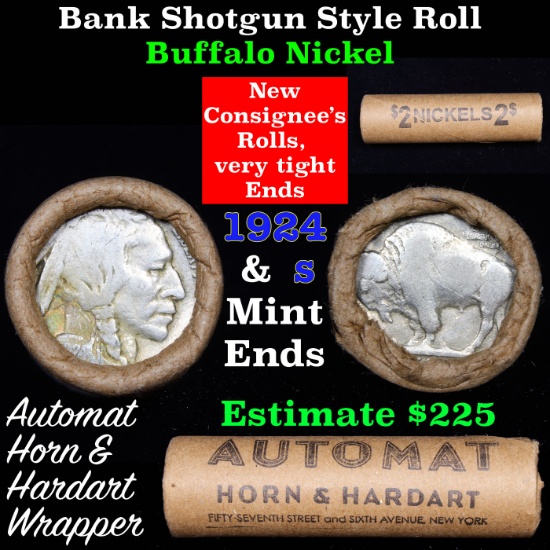 Buffalo Nickel Shotgun Roll in Old Bank Style 'Automat Horn & Hardart' Wrapper 1924 & s Mint Ends
