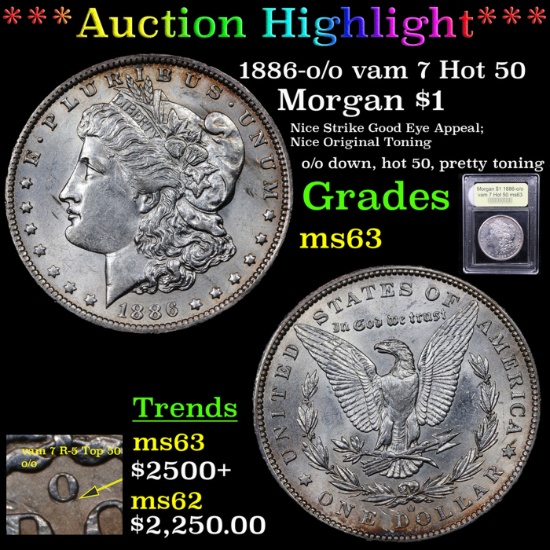 ***Auction Highlight*** 1886-o /o vam 7 Hot 50 Morgan Dollar $1 Graded Select Unc By USCG (fc)