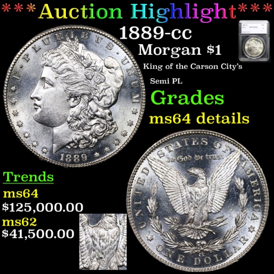 *HIGHLIGHT OF ENTIRE AUCTION* 1889-cc Morgan Dollar $1 Graded ms64 details By SEGS (fc)