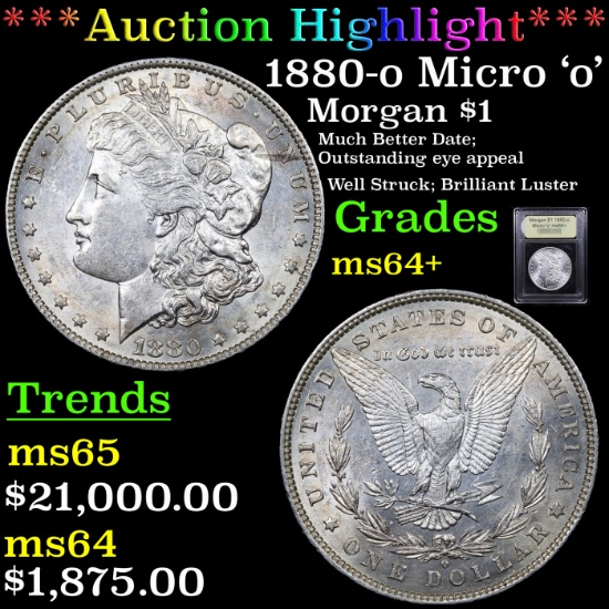 ***Auction Highlight*** 1880-o Micro 'o' Morgan Dollar $1 Graded Choice+ Unc By USCG (fc)