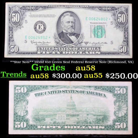 **Star Note** 1950d $50 Green Seal Federal Reserve Note (Richmond, VA) Grades Choice AU/BU Slider