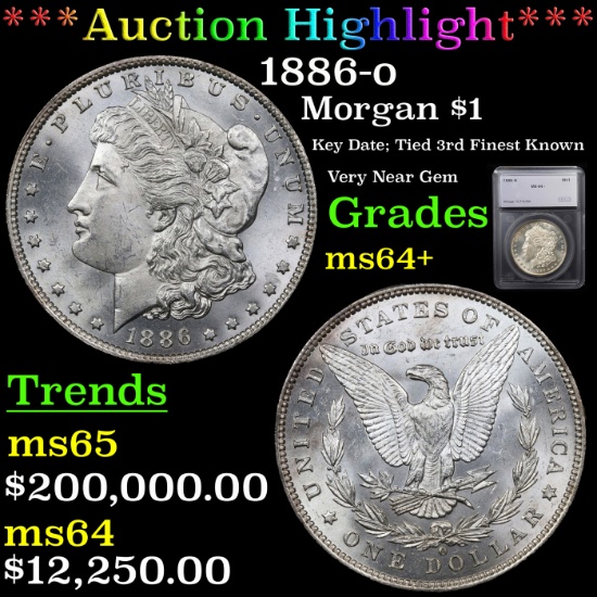 *HIGHLIGHT OF ENTIRE AUCTION* 1886-o Morgan Dollar $1 Graded ms64+ By SEGS (fc)