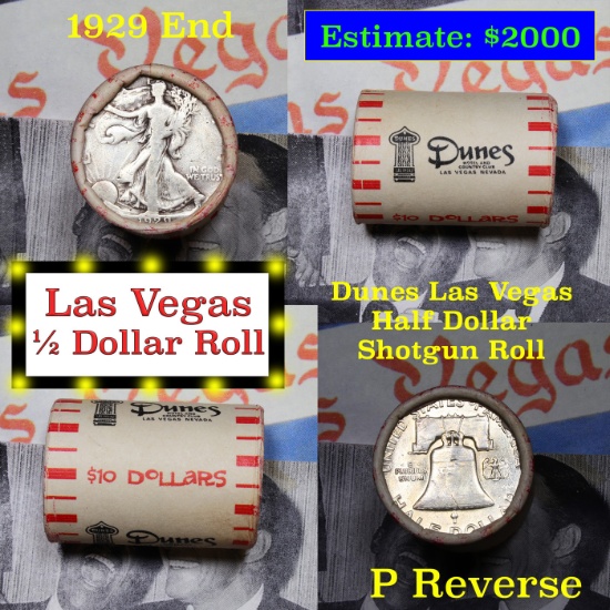 ***Auction Highlight*** Old Casino 50c Roll $10 In Halves "Dunes" Vegas 1929 & 'p' Franklin Ends (fc