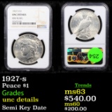 NGC 1927-s Peace Dollar $1 Graded unc details By NGC
