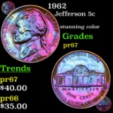 Proof 1962 Jefferson Nickel 5c Grades GEM++ Proof