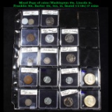 Mixed Page of coins (Washington 25c, Lincoln 1c, Franklin 50c, Barber 10c, 3cn, 2c, Seated 1/2 10c)