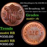 1863 Staudingers Ny-630-BS-1A Civil War Token 1c Grades Select+ Unc RB