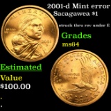 2001-d Mint error Sacagawea Dollar $1 Grades Choice Unc