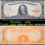 1907 $10 Gold Certificate Large Size Rare Fr-1169 Rare Signatues Napier, McClung Grades vf+