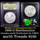 1996-d Smithsonian Modern Commem Dollar $1 Graded ms70, Perfection By USCG