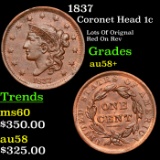 1837 Coronet Head Large Cent 1c Grades Choice AU/BU Slider+