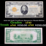 1928 $20 Gold Certificate Signatures Woods/Mellon Grades xf