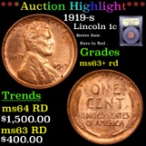 ***Auction Highlight*** 1919-s Lincoln Cent 1c Graded Select+ Unc RD By USCG (fc)