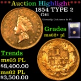 ***Auction Highlight*** 1854 TYPE 2 Gold Dollar $1 Graded Select Unc+ PL By USCG (fc)